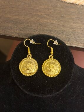 CC Gold Round Medallion Drop Earrings